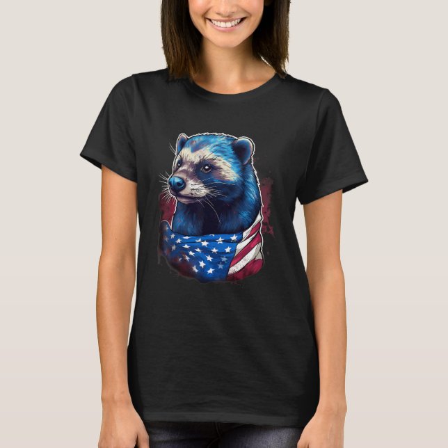 Camiseta 4th Of July US Flag Honey Badger (Anverso)