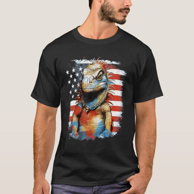 Camiseta 4th Of July US Flag Iguana (Anverso)