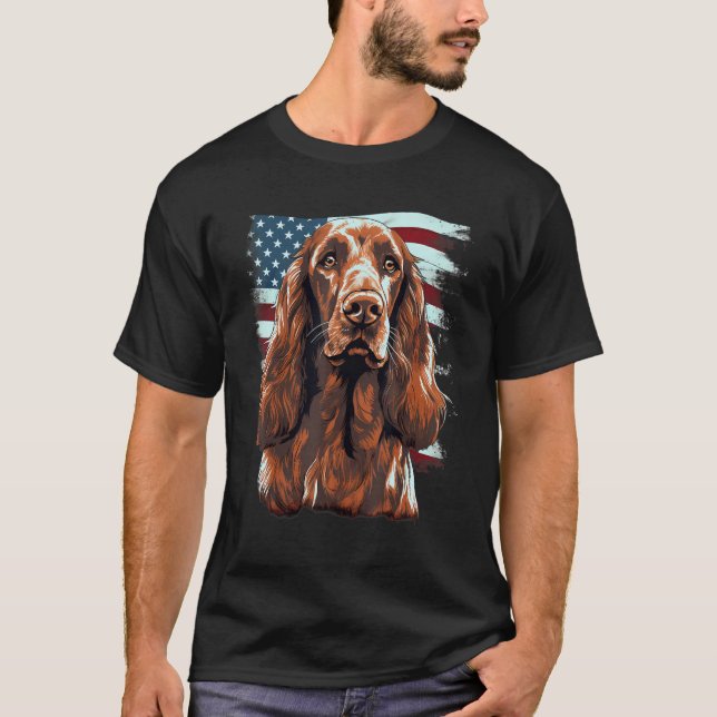 Camiseta 4th Of July US Flag Irish Setter Dog 1 (Anverso)