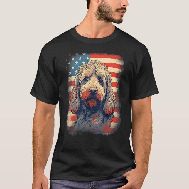 Camiseta 4th Of July US Flag Labradoodle Dog (Anverso)