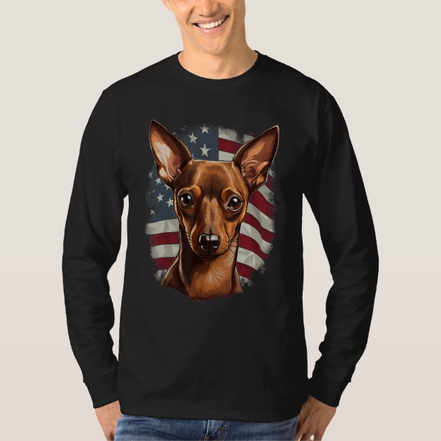 Camiseta 4th Of July US Flag Miniature Pinscher Dog (Anverso)