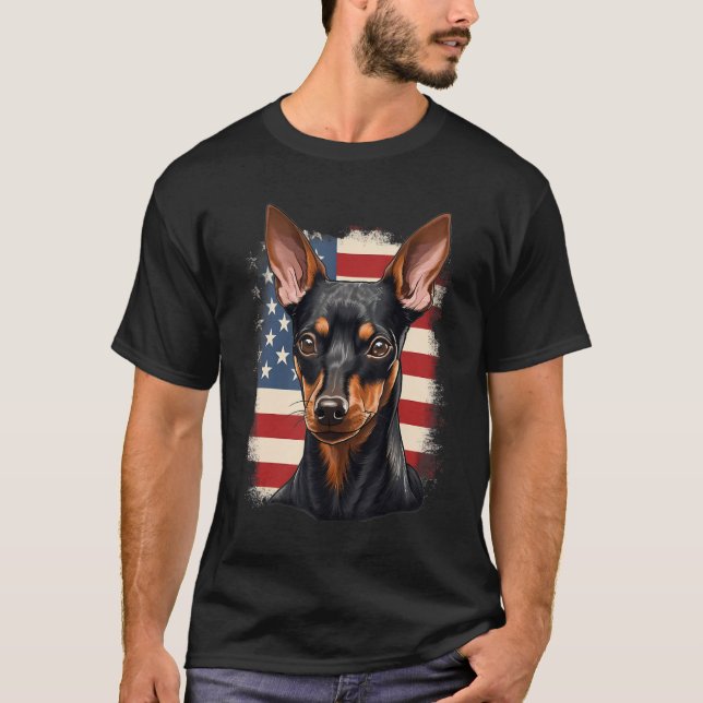 Camiseta 4th Of July US Flag Miniature Pinscher Dog 1 (Anverso)