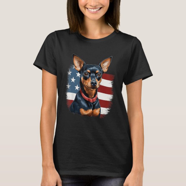 Camiseta 4th Of July US Flag Miniature Pinscher Dog 2 (Anverso)