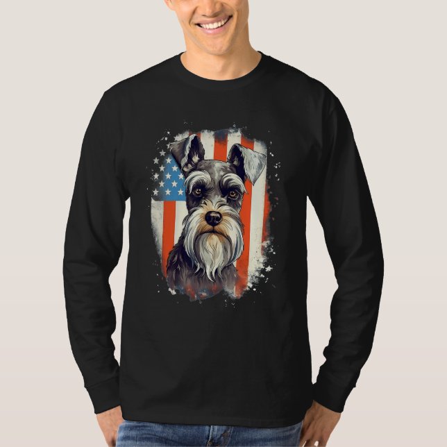 Camiseta 4th Of July US Flag Miniature Schnauzer Dog 3 (Anverso)