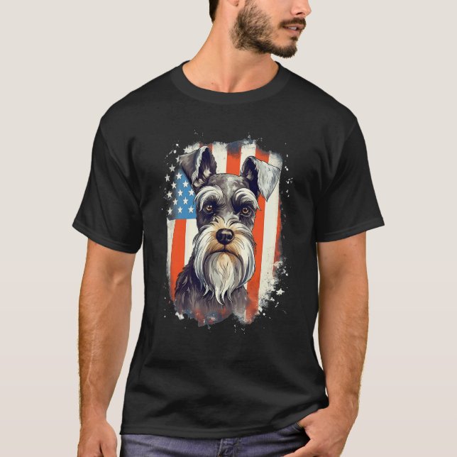 Camiseta 4th Of July US Flag Miniature Schnauzer Dog 3 (Anverso)