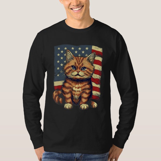 Camiseta 4th Of July US Flag Munchkin Cat (Anverso)