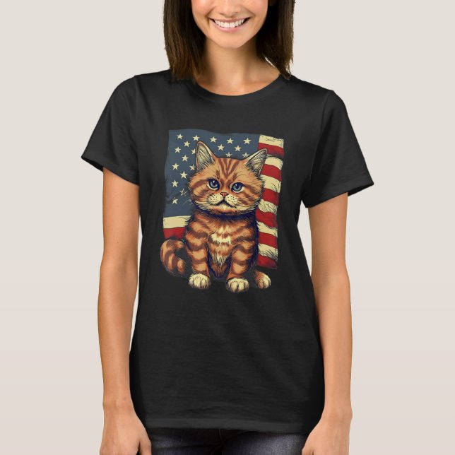 Camiseta 4th Of July US Flag Munchkin Cat (Anverso)