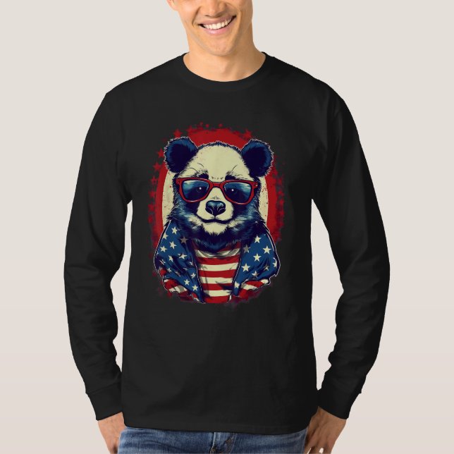 Camiseta 4th Of July US Flag Panda (Anverso)