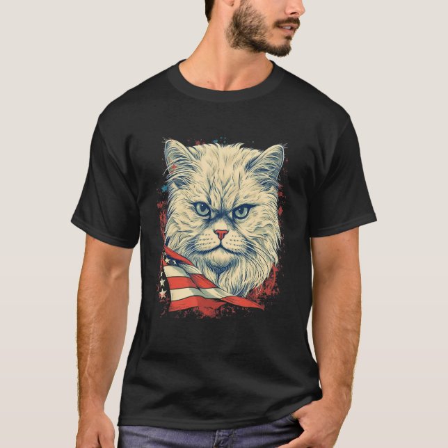 Camiseta 4th Of July US Flag Persian Cat (Anverso)