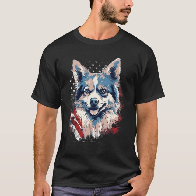 Camiseta 4th Of July US Flag Pomsky Dog (Anverso)