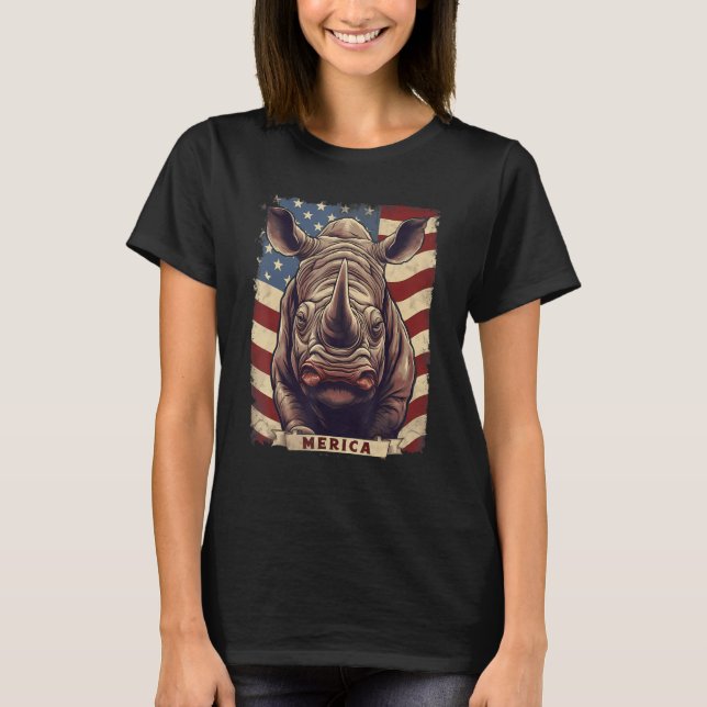 Camiseta 4th Of July US Flag Rhino (Anverso)
