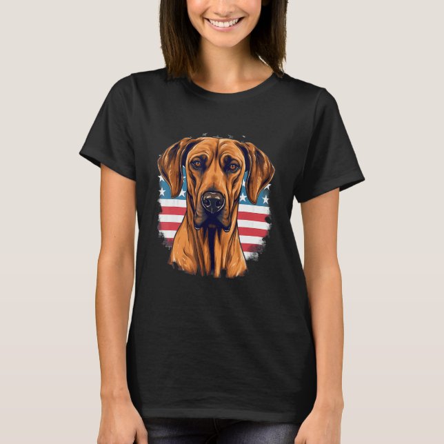 Camiseta 4th Of July US Flag Rhodesian Ridgeback Dog (Anverso)