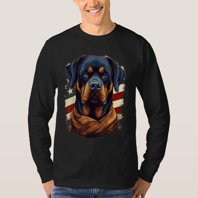 Camiseta 4th Of July US Flag Rottweiler Dog 1 (Anverso)