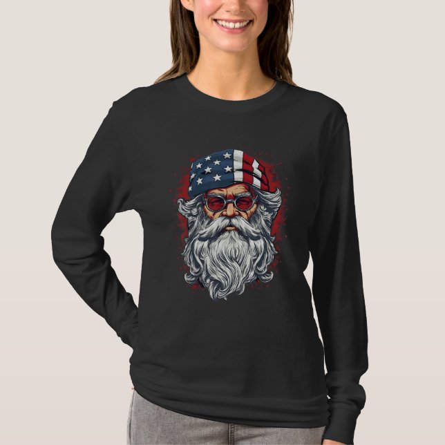 Camiseta 4th Of July US Flag Santa Claus 3 (Anverso)