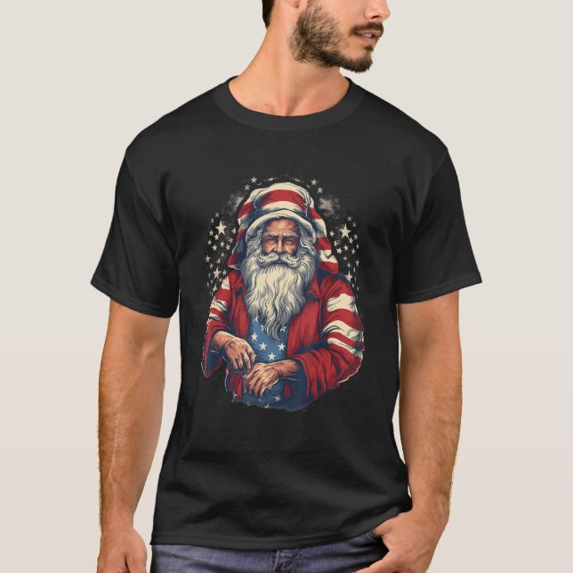 Camiseta 4th Of July US Flag Santa Claus 4 (Anverso)