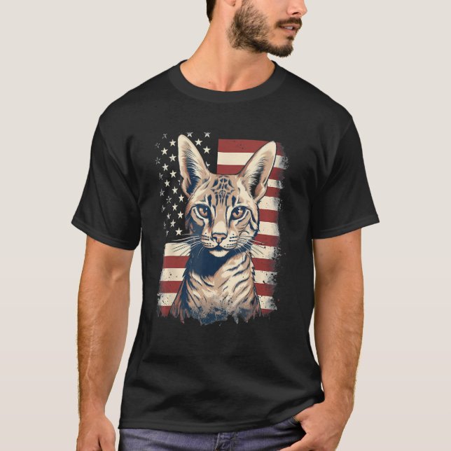Camiseta 4th Of July US Flag Savannah Cat (Anverso)