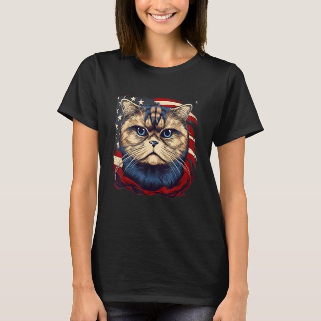 Camiseta 4th Of July US Flag Scottish Fold Cat (Anverso)