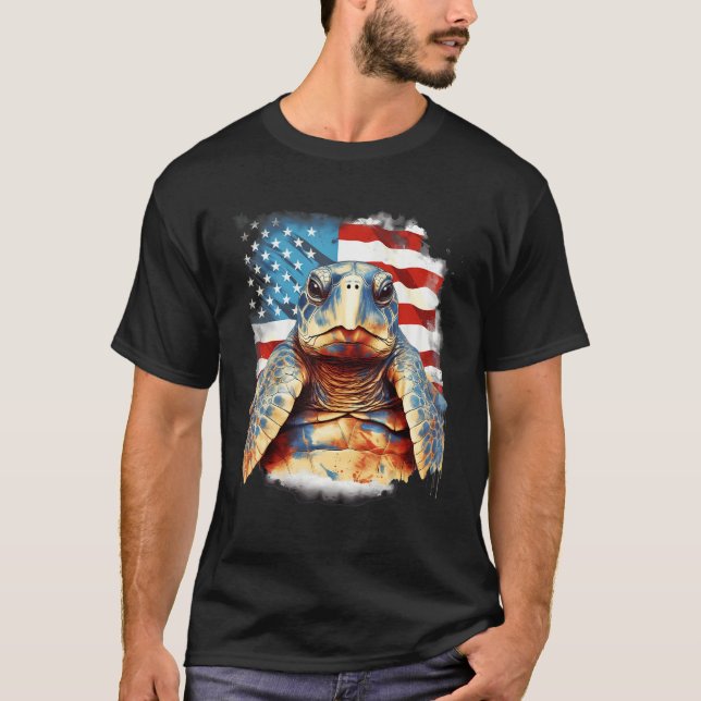 Camiseta 4th Of July US Flag Sea Turtle 1 (Anverso)