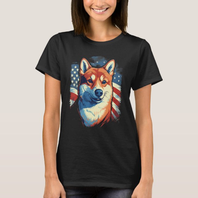 Camiseta 4th Of July US Flag Shiba Inu Dog (Anverso)