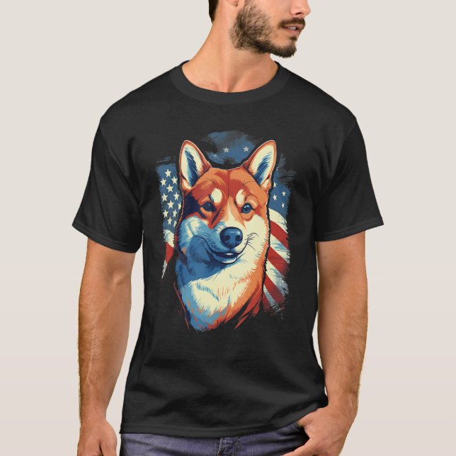 Camiseta 4th Of July US Flag Shiba Inu Dog (Anverso)