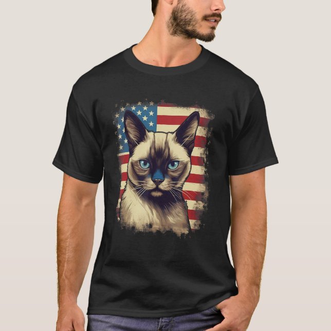 Camiseta 4th Of July US Flag Siamese Cat (Anverso)
