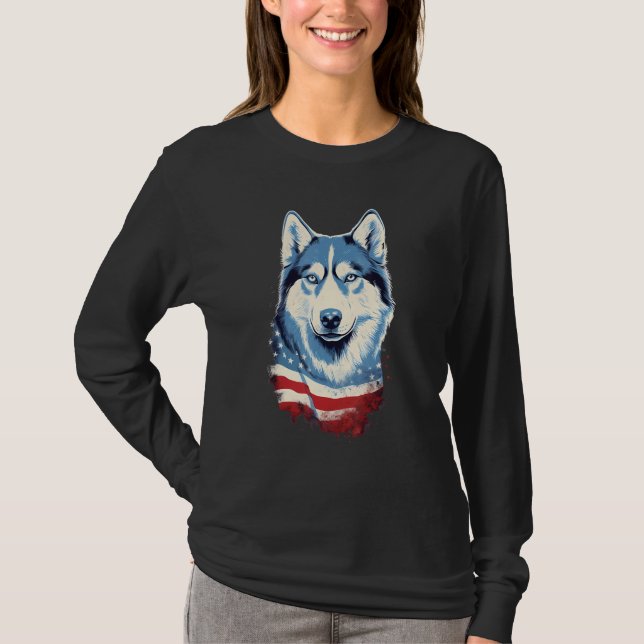 Camiseta 4th Of July US Flag Siberian Husky Dog (Anverso)