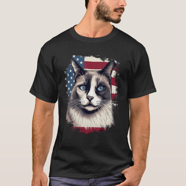 Camiseta 4th Of July US Flag Snowshoe Cat (Anverso)