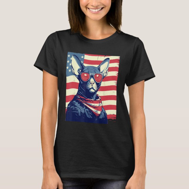 Camiseta 4th Of July US Flag Sphinx Cat (Anverso)