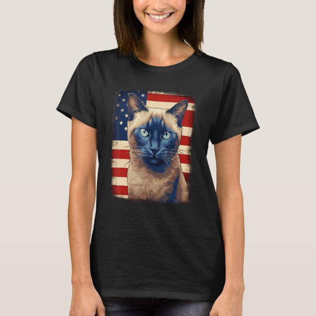 Camiseta 4th Of July US Flag Tonkinese Cat (Anverso)