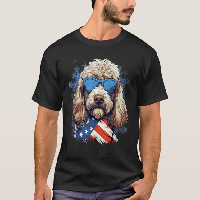 Camiseta 4th Of July US Flag Whoodle Dog (Anverso)