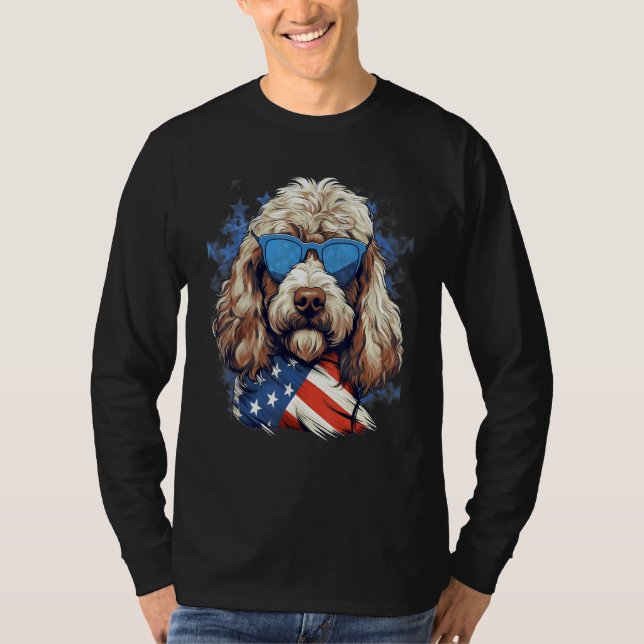 Camiseta 4th Of July US Flag Whoodle Dog (Anverso)