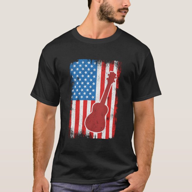 Camiseta 4Th Of July Usa Ukulele Musician (Anverso)