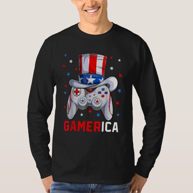 Camiseta 4th Of July Video Game American Flag Uncle Sam Gam (Anverso)
