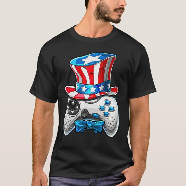 Camiseta 4th Of July Video Game American Flag Uncle Sam Gam (Anverso)