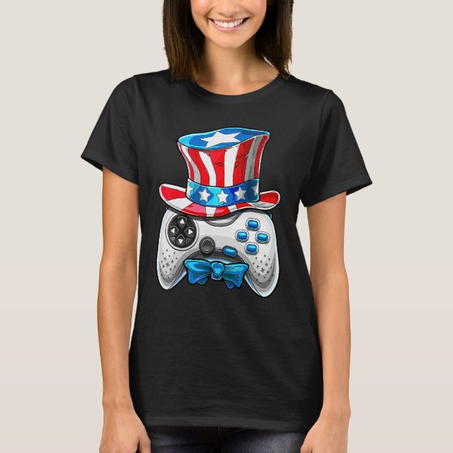 Camiseta 4th Of July Video Game American Flag Uncle Sam Gam (Anverso)