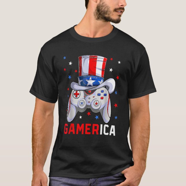 Camiseta 4th Of July Video Game American Flag Uncle Sam Gam (Anverso)