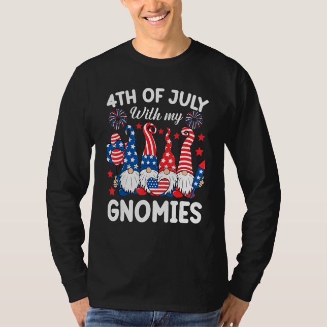 Camiseta 4th Of July With My Gnomies  Gnome Us Flag Patriot (Anverso)