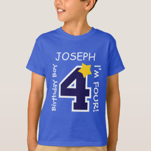 Camiseta 4to AZUL del muchacho del cumpleaños un nombre de
