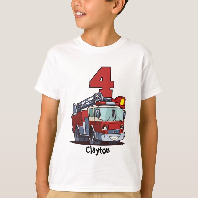 Camiseta 4to Coche de bomberos del cumpleaños (Anverso)