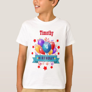 Camiseta 4to Globos coloridos festivos B10BZ del cumpleaño