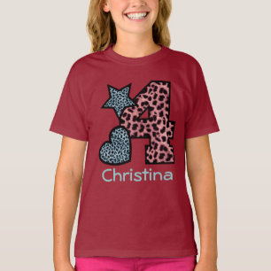 Camiseta 4to LEOPARDO del chica del cumpleaños V44G 4 años