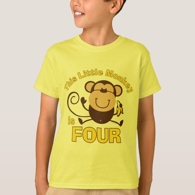 Camiseta 4to muchacho del cumpleaños del pequeño mono (Anverso)