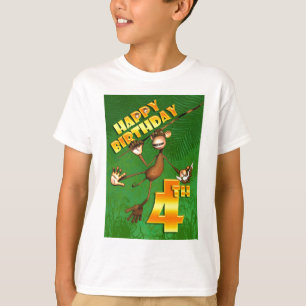 Camiseta 4to plátano feliz del mono del cumpleaños
