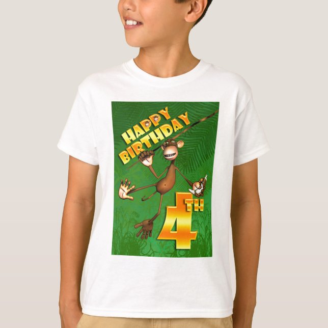 Camiseta 4to plátano feliz del mono del cumpleaños (Anverso)