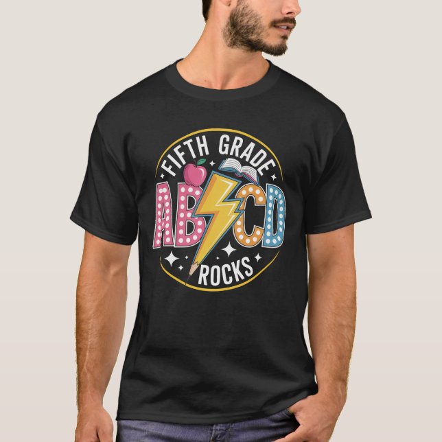 Camiseta 5º grado, rocas, lápiz, iluminación, profesor, edu (Anverso)
