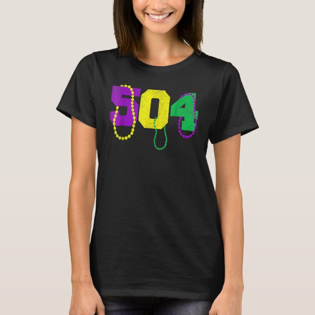Camiseta 504 Beads Funny Mardi Gras New Orleans Carnival Fe (Anverso)