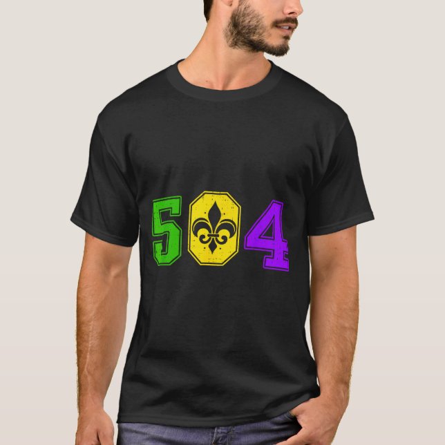 Camiseta 504 Mardi Gras New Orleans Louisiana Carnival Men  (Anverso)
