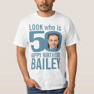 Camiseta 50.ª apariencia gris azul de cumpleaños 50 nombre 