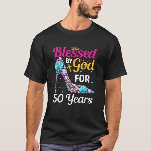 Camiseta 50.ª Chica De Cumpleaños Bendecida Dios por 50 año (Anverso)