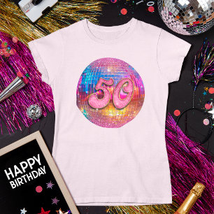 Camiseta 50.ª fiesta de cumpleaños Purpurina rosado dorado